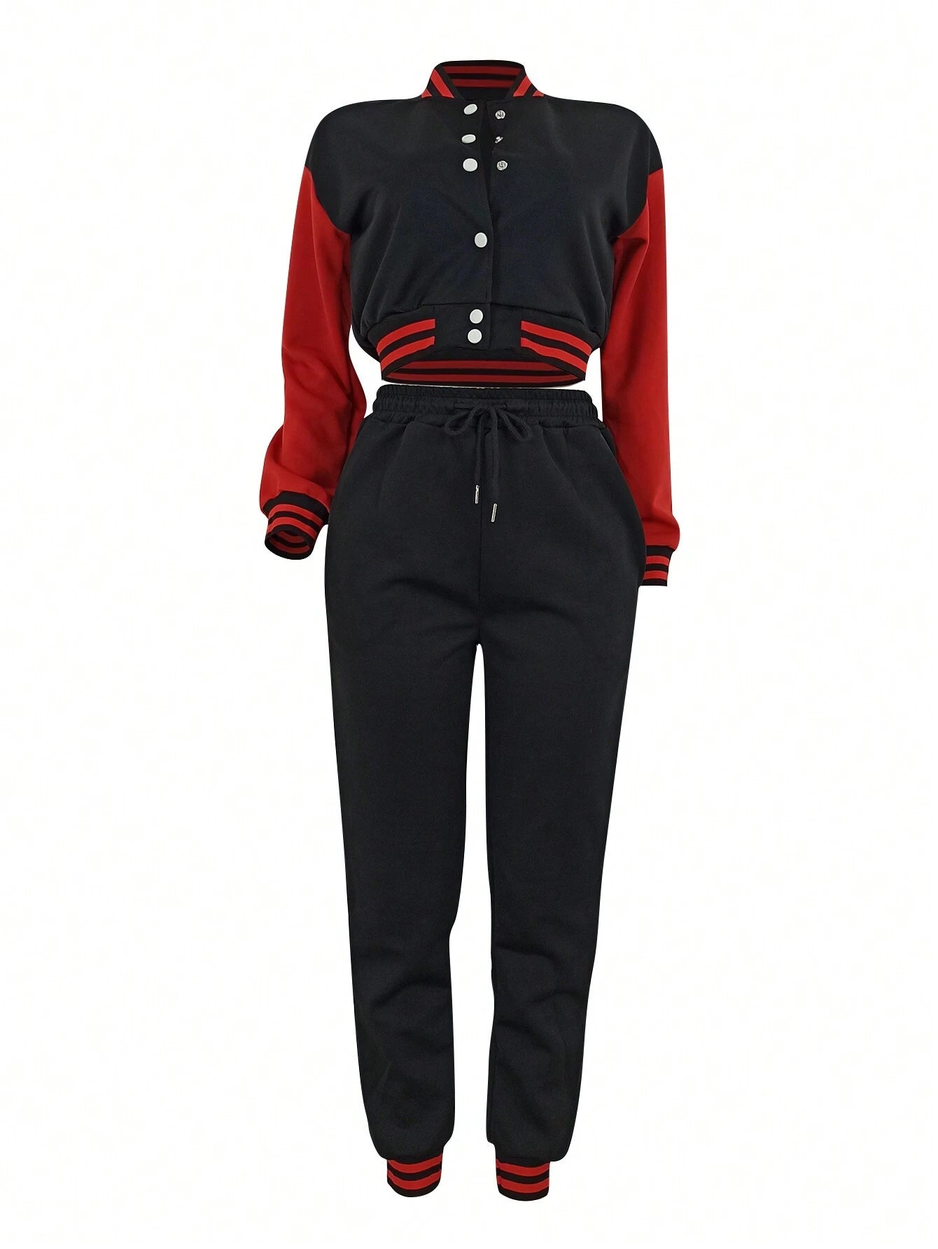 Women's Fashionable Casual Sports Wind Baseball Jacket And Sports Pants Set shein