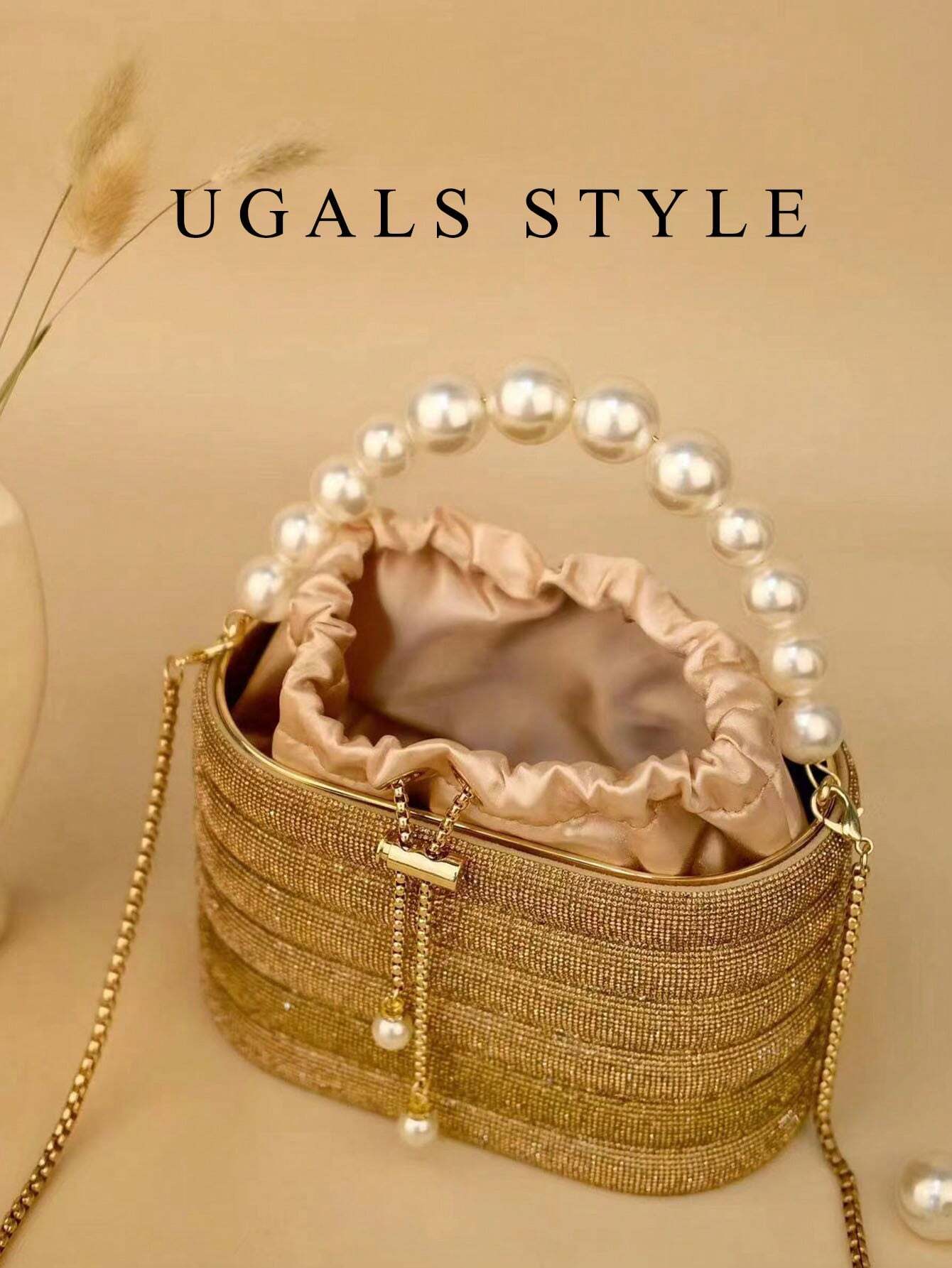 Luxury Women's Bridal Wedding Pearl Purse Party Prom Glitter Bling Rhinestone Clutches Handbag shein