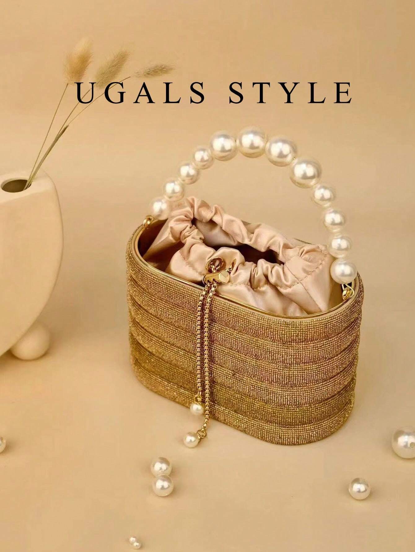 Luxury Women's Bridal Wedding Pearl Purse Party Prom Glitter Bling Rhinestone Clutches Handbag shein