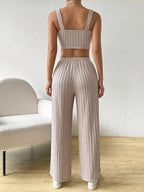 EZwear Solid Crop Cami Top & Wide Leg Pants shein
