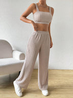 EZwear Solid Crop Cami Top & Wide Leg Pants shein
