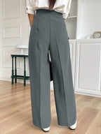 Solid Color Buttoned Straight Leg Regular Fit Casual Pants shein