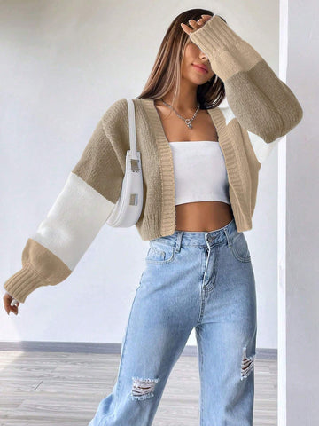 MOOSTA Loose-Fit Color-Block Slouchy Cardigan With Long Sleeves