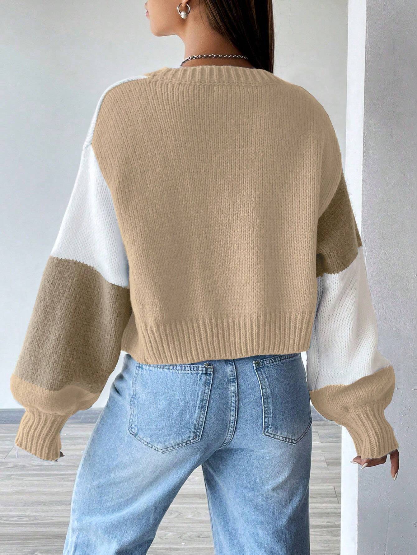 MOOSTA Loose-Fit Color-Block Slouchy Cardigan With Long Sleeves shein