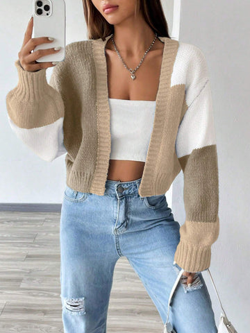 MOOSTA Loose-Fit Color-Block Slouchy Cardigan With Long Sleeves