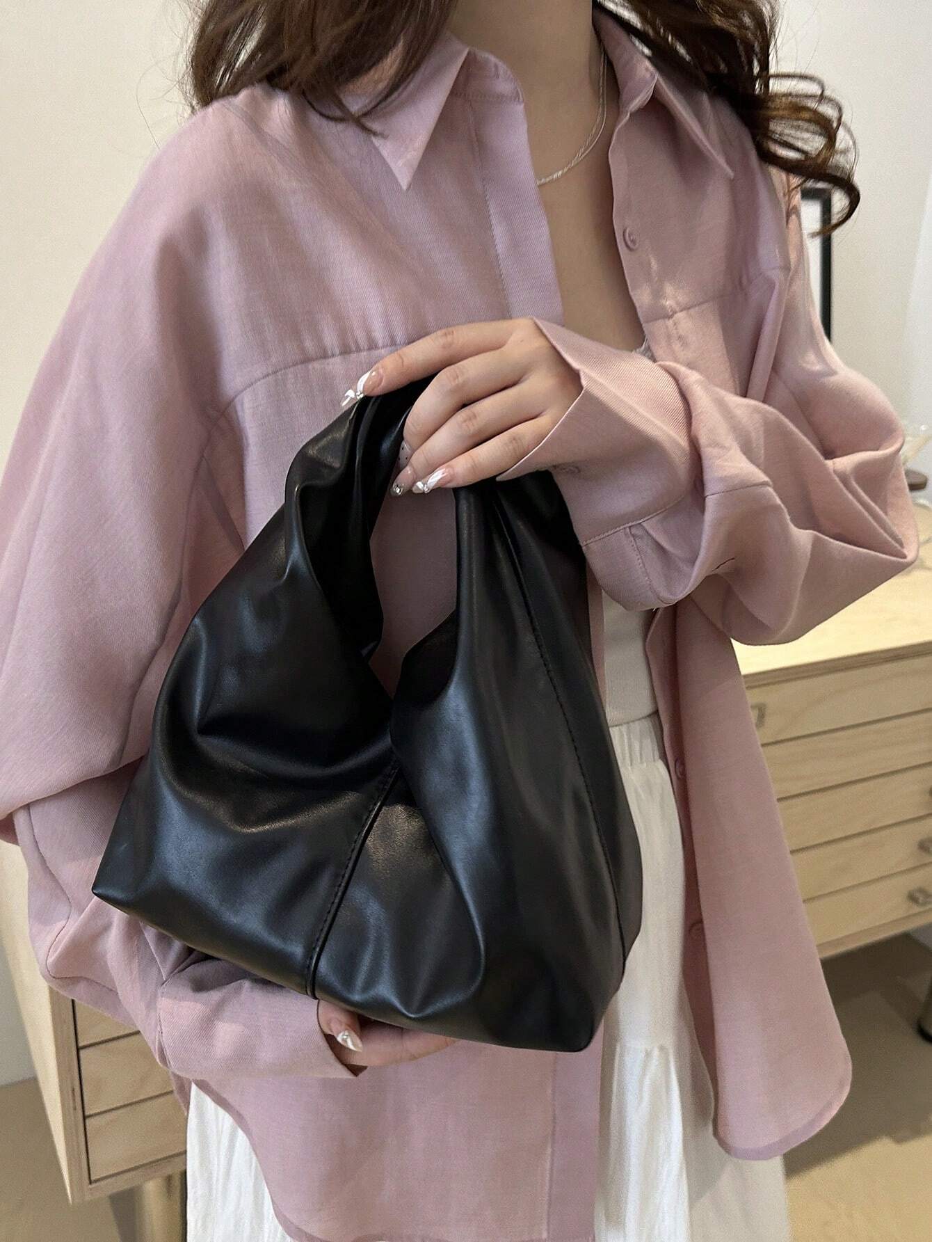 Fashionable & Versatile Solid Color New PU Shoulder Bag shein