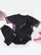 4pcs Women's Yoga Bra, Loose T-Shirt, Sports Leggings And Jogging Suit shein