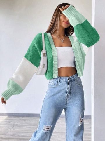 MOOSTA Loose-Fit Color-Block Slouchy Cardigan With Long Sleeves