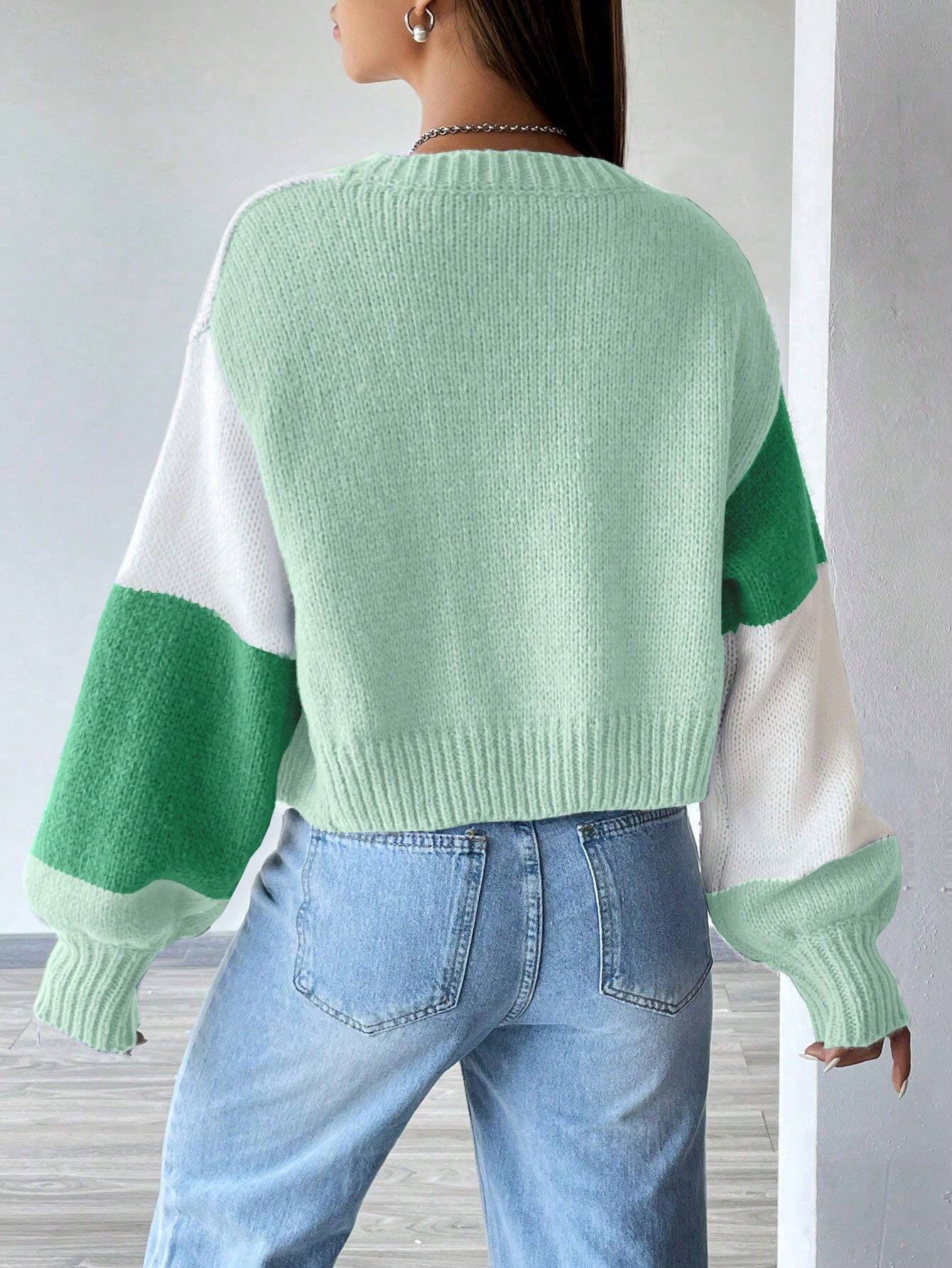 MOOSTA Loose-Fit Color-Block Slouchy Cardigan With Long Sleeves shein
