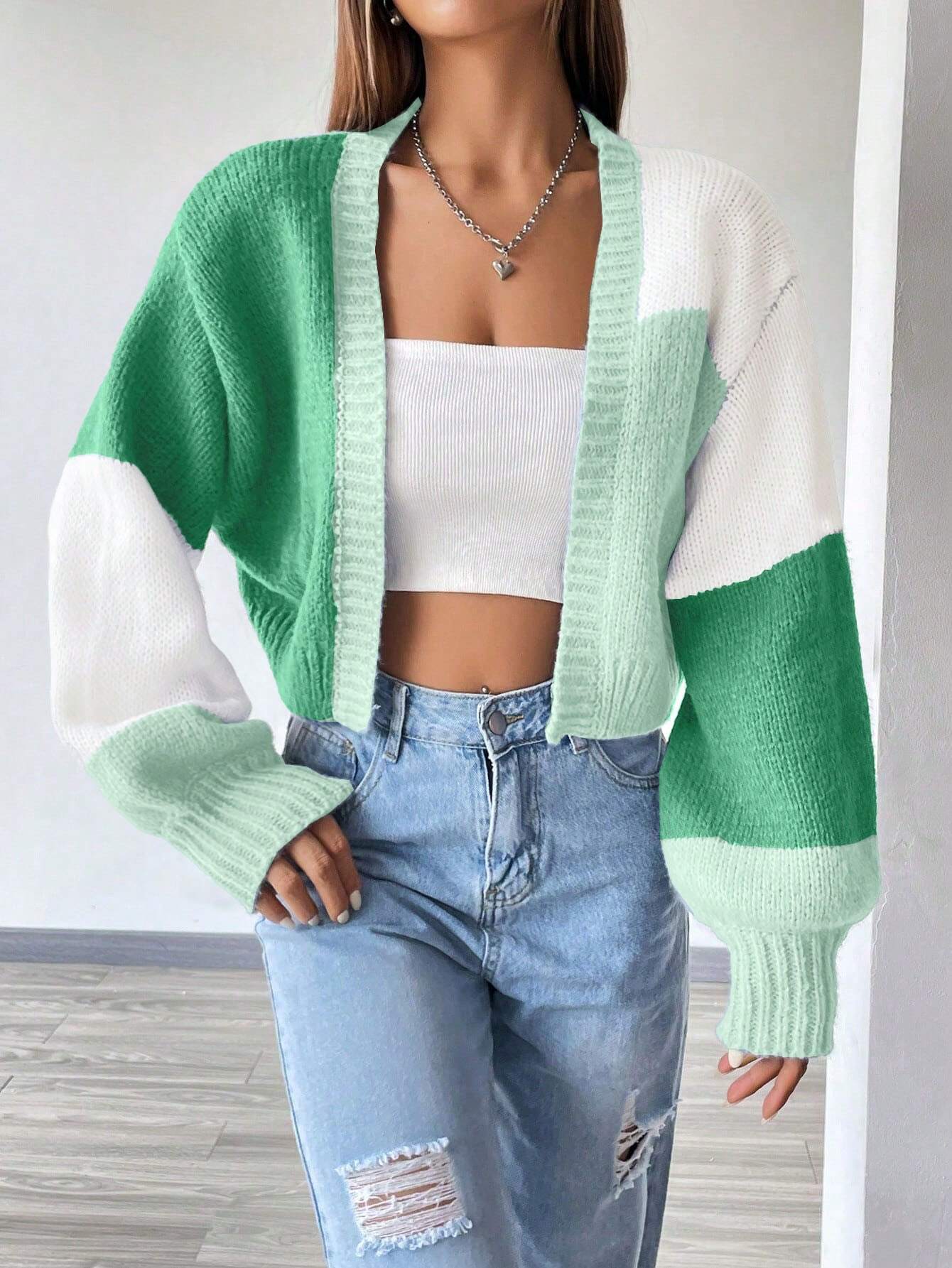 MOOSTA Loose-Fit Color-Block Slouchy Cardigan With Long Sleeves shein