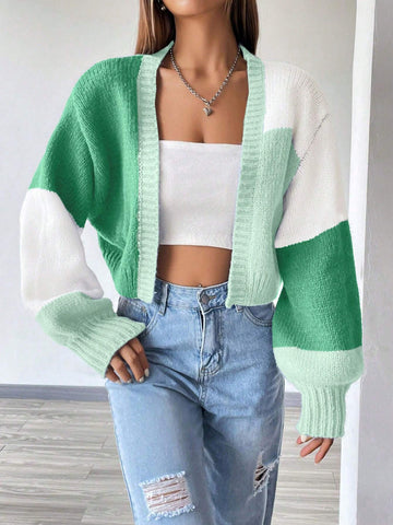 MOOSTA Loose-Fit Color-Block Slouchy Cardigan With Long Sleeves