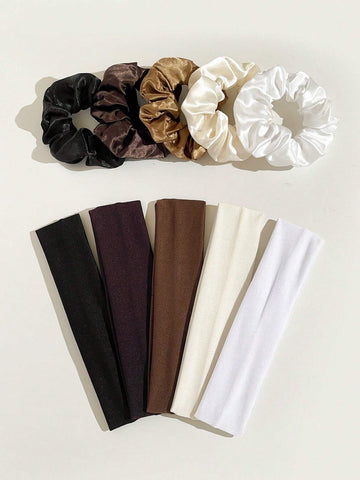 10pcs Solid Color Simple Retro Fashion Breathable Sweat-Absorbing Hair Accessories