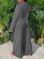 Slayr Casual Loose White Long Sleeve Cropped Shirt Top And Wide Leg Pants shein