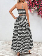 VCAY Floral Printed Spaghetti Strap Twist Front Sleeveless Top And Ruffled Hem Skirt shein