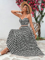 VCAY Floral Printed Spaghetti Strap Twist Front Sleeveless Top And Ruffled Hem Skirt shein