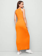 BIZwear Solid Color Halter Neck Black Long Dress As Workwear shein