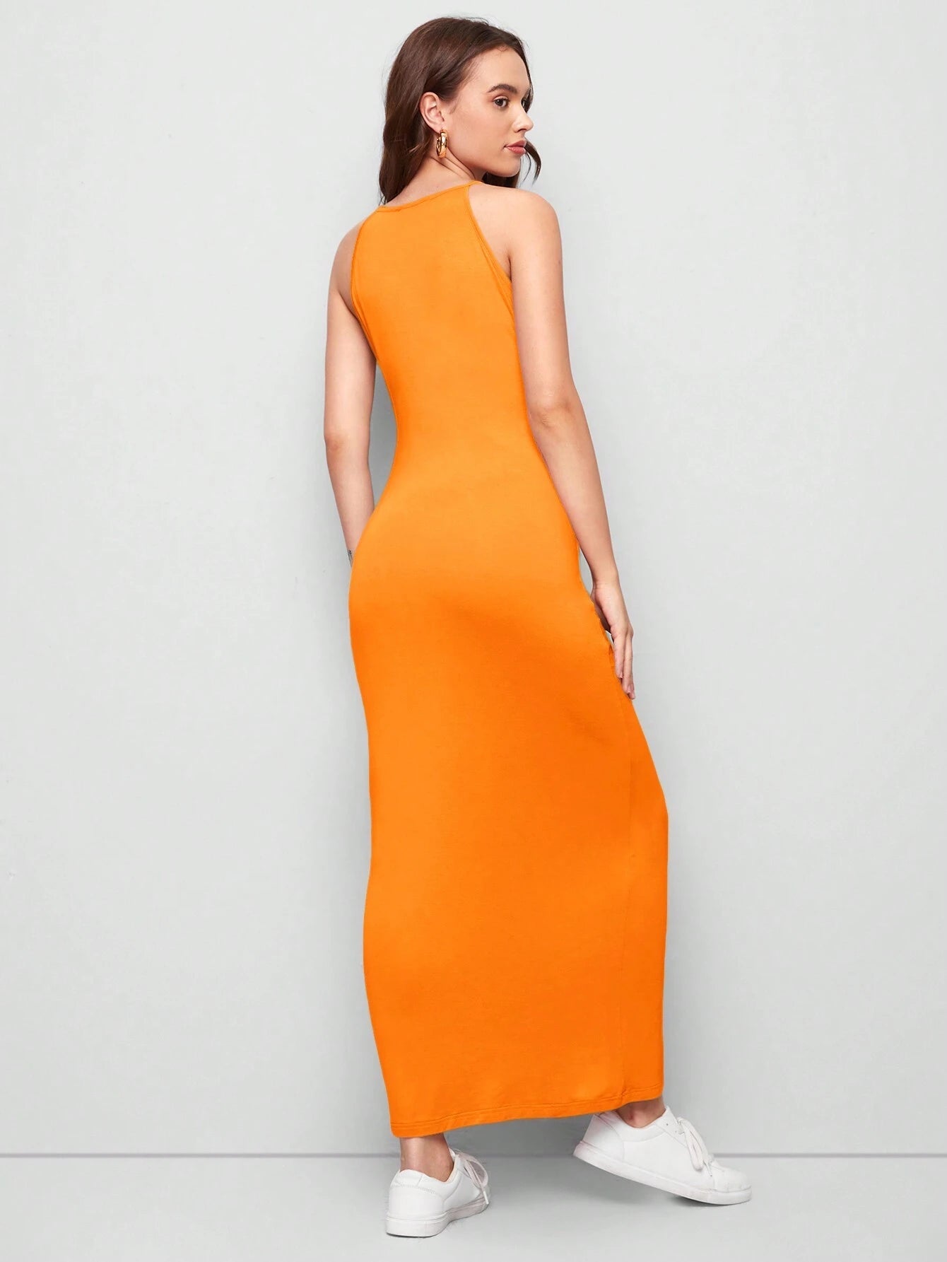 BIZwear Solid Color Halter Neck Black Long Dress As Workwear shein