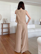 DAZY Women's Monochrome Sleeveless Top And Wide Leg Pants Set shein