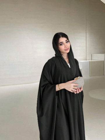 Elegant And Minimalist Soft Light Woven Batwing Sleeve Abaya shein