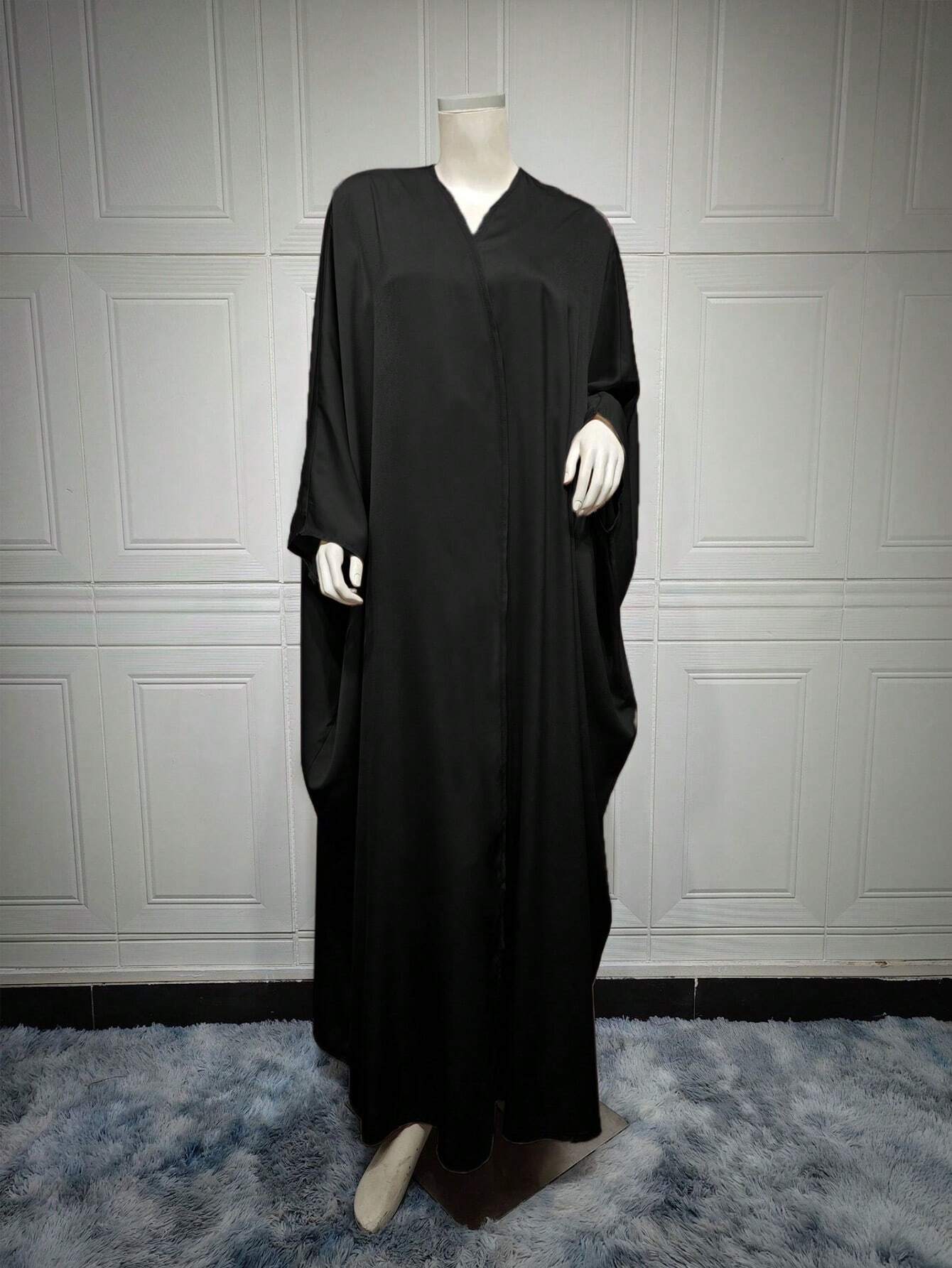 Elegant And Minimalist Soft Light Woven Batwing Sleeve Abaya shein