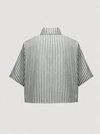 MOOSTA Striped Cropped Relaxed Casual Women Oversized Cuffed Sleeve Blouse shein