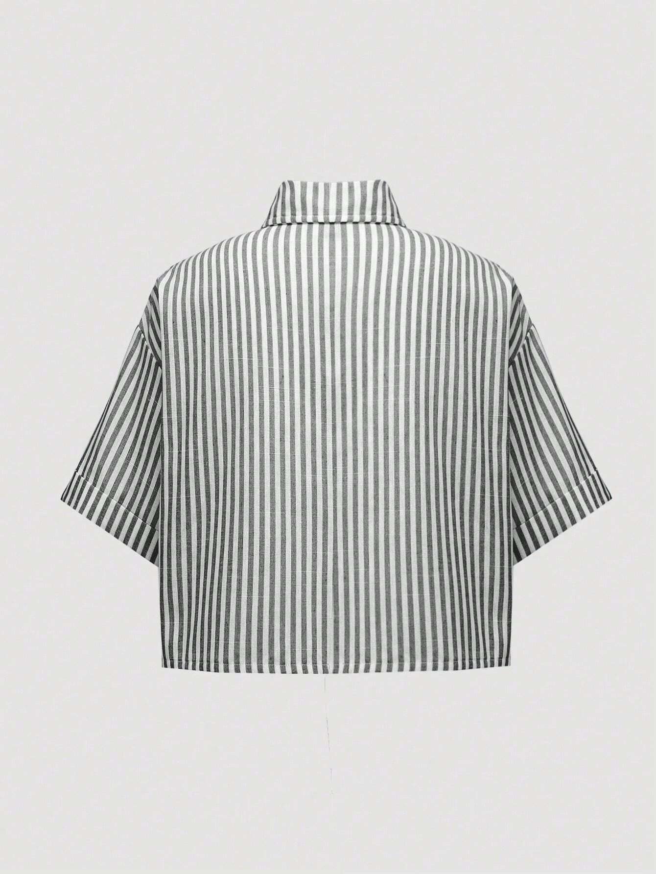 MOOSTA Striped Cropped Relaxed Casual Women Oversized Cuffed Sleeve Blouse shein