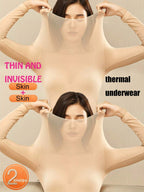 2 Pcs Women's Seamless Ultra-Thin Thermal Underwear - Soft & Comfy Long Sleeve Round Neck Top shein