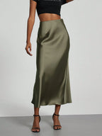 Women's Fashion Casual Stretch Silk Satin Texture Satin Skirt shein