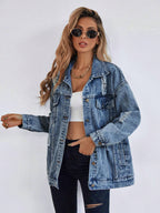 Frenchy Ripped Drop Shoulder Denim Coat