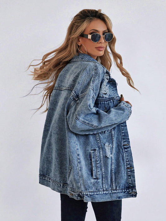Frenchy Ripped Drop Shoulder Denim Coat