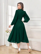 Modely Elegant Solid Color V-Neck Tie Waist Women's Dress shein