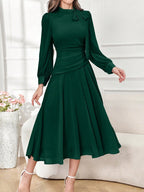 Modely Elegant Solid Color V-Neck Tie Waist Women's Dress shein
