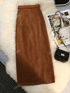 Women's Elegant Solid Color Side Slit Skirt shein