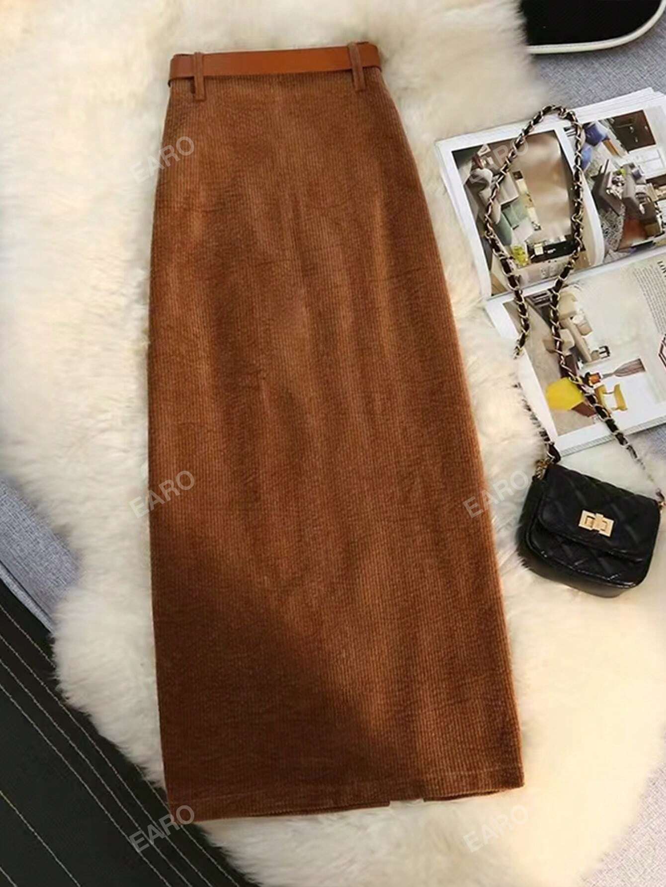 Women's Elegant Solid Color Side Slit Skirt shein