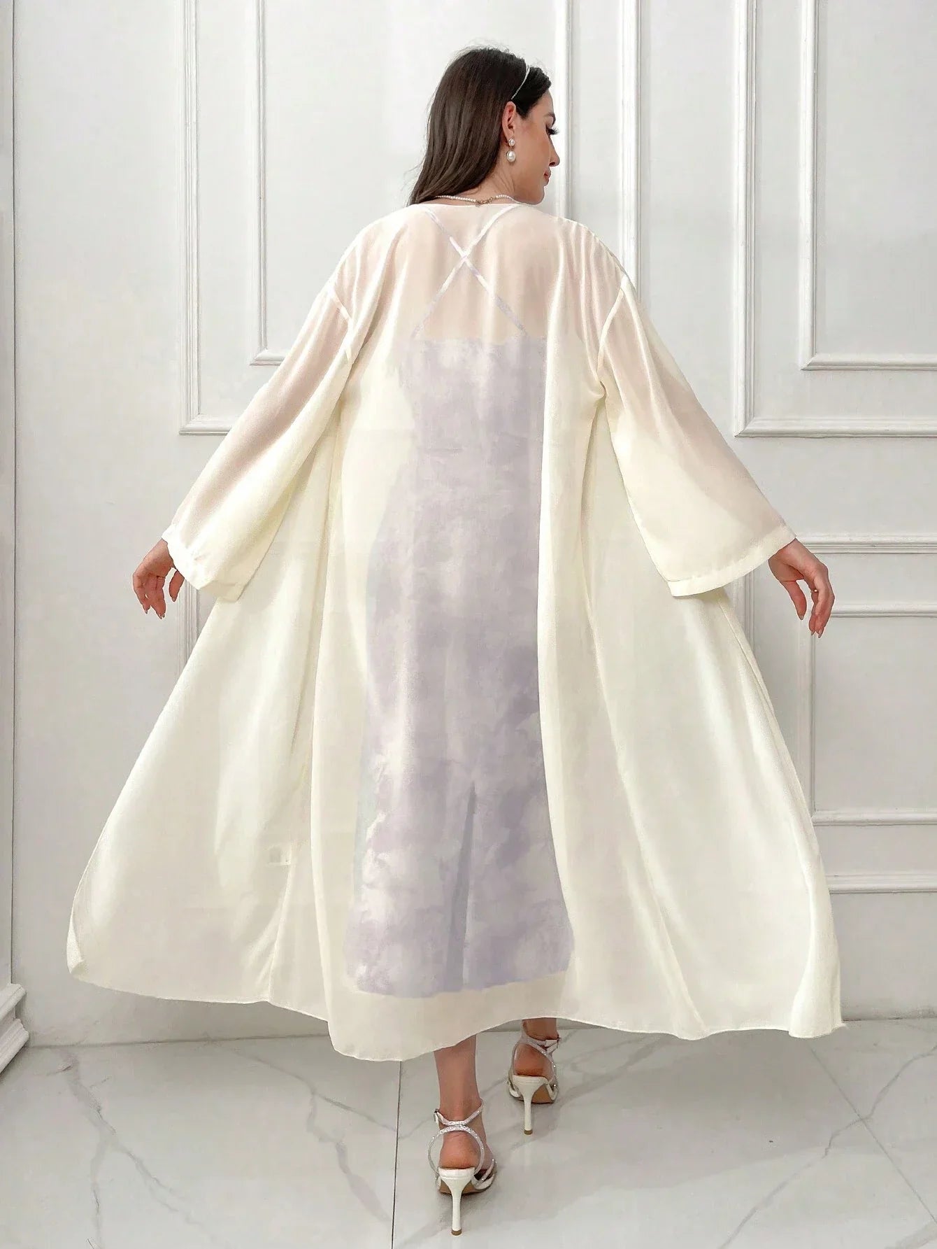 Modely Tie Dye Cowl Neck Cami Dress & Solid Drop Shoulder Coat Sets shein