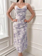 Modely Tie Dye Cowl Neck Cami Dress & Solid Drop Shoulder Coat Sets shein