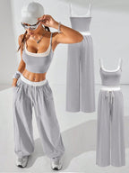 Coolane Women's Summer Casual Sport Knit Two Fake Pieces Tank Tops & Sweatpants shein