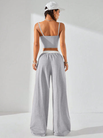 Coolane Women's Summer Casual Sport Knit Two Fake Pieces Tank Tops & Sweatpants