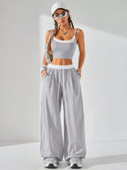 Coolane Women's Summer Casual Sport Knit Two Fake Pieces Tank Tops & Sweatpants shein