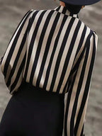 Striped Print Mock Neck Blouse shein