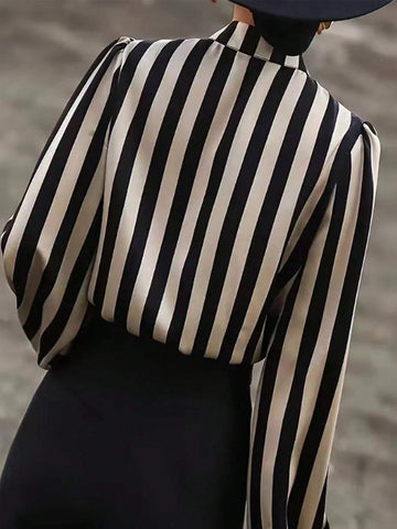 Striped Print Mock Neck Blouse