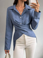 Privé Solid Criss Cross Wrap Shirt shein