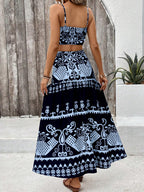 VCAY Vintage Printed Spaghetti Strap Dress Two Pieces Set For Summer Vacation shein