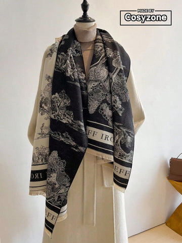1pc Women's Reversible Imitation Cashmere Floral Printed Warm Scarf Shawl