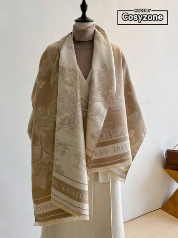 1pc Women's Reversible Imitation Cashmere Floral Printed Warm Scarf Shawl