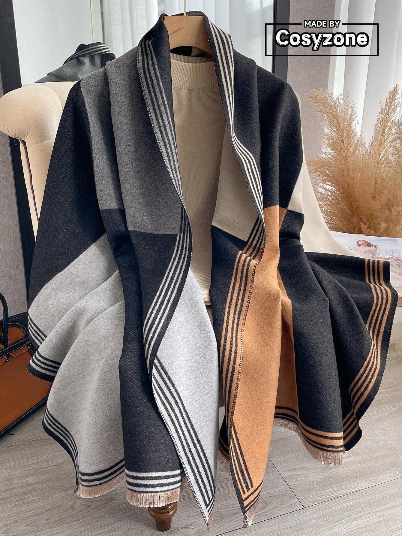 legant 1pc Women's Autumn And Winter Double-Sided Faux Cashmere Patchwork Fashionable All-Match Air Conditioning Shawl Thickened Warm Scarf shein