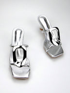 Women's Elegant & Fashionable Silver Metallic Buckle Decorated High Heel Mules shein