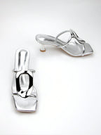 Women's Elegant & Fashionable Silver Metallic Buckle Decorated High Heel Mules shein