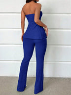 Essnce Ladies' Solid Color Strapless High Slit Top And Pants Set shein