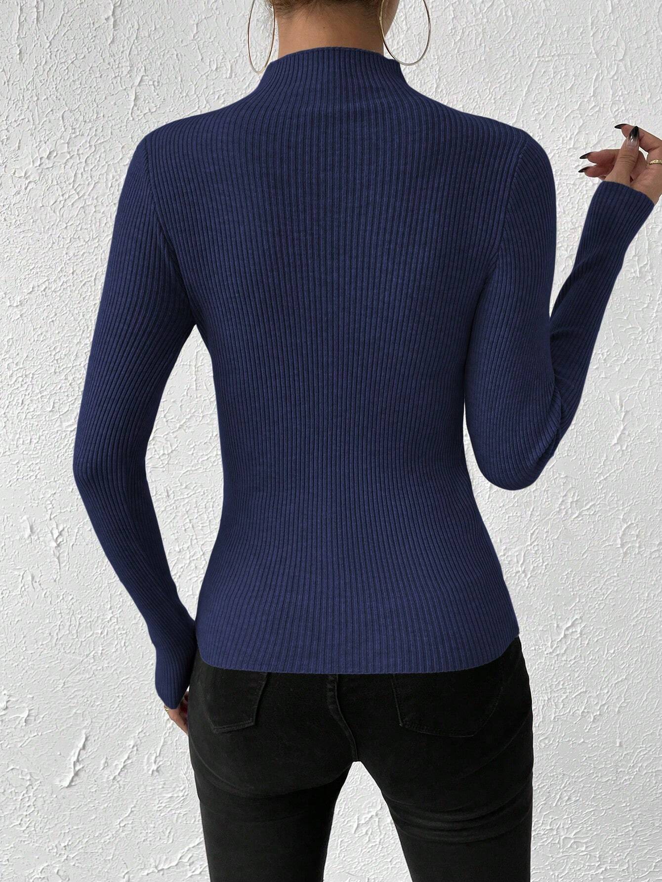 Essnce Mock Neck Ribbed Knit Sweater shein